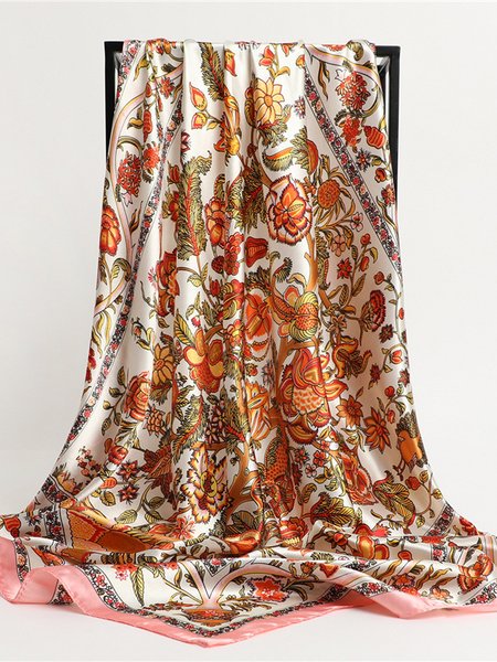 

Silk Floral Botanical Pattern Square Autumn Winter Warm Scarf, Pink, Women Scarves & Shawls