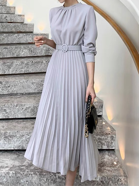 

Regular Fit Elegant Crew NeckLong sleeve Dress, As picture, Maxi Dresses