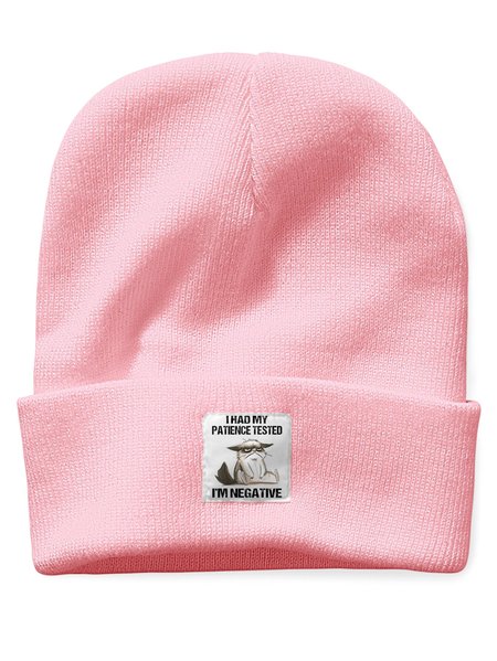 

I Had My Patience Tested I'm Negative Cat Funny Sarcasm Animal Graphic Beanie Hat, Pink, Women's Hats