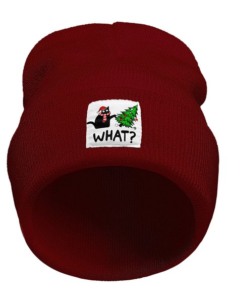 

Funny Christmas Black Cat What Animal Graphic Beanie Hat, Wine red, Hats