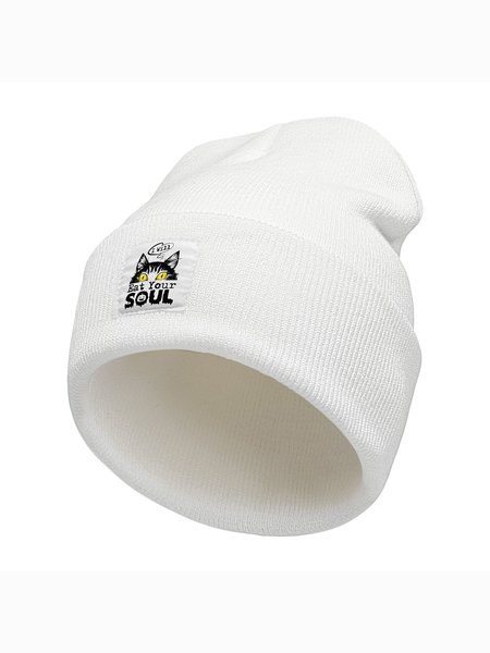 I Can Eat Your Soul Animal Halloween Graphic Beanie Hat, White, Hats