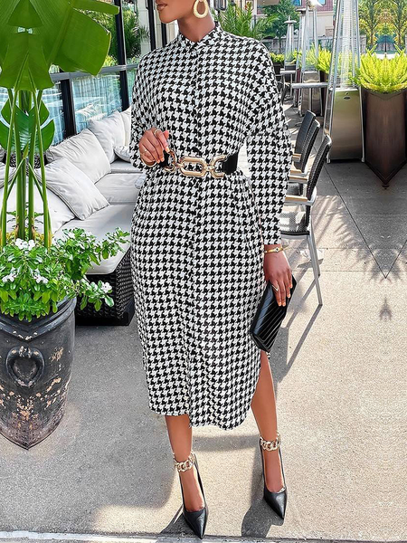 

Urban Loose Stand Collar Long sleeve Long Dresses, Black, Maxi Dresses