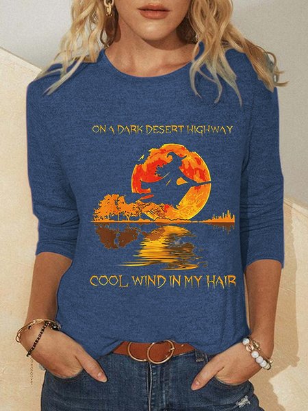 Women On A Dark Desert Highway Cool Wind In My Hair Halloween Text Letters Top