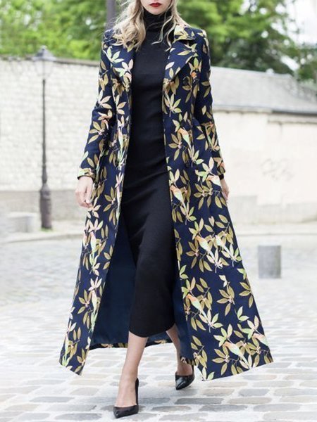 

Regular Fit Urban Floral Long Sleeve Overcoat, Navyblue, Coats