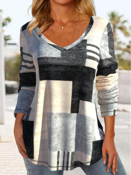 

Casual Geometric Print Grey T Shirt, Multicolor, T-Shirts