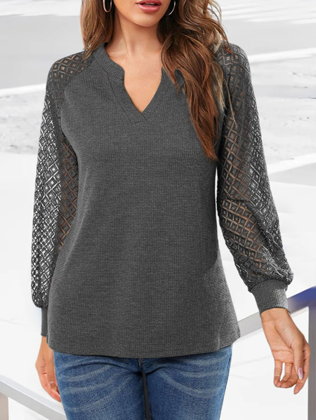 

Casual Plain Regular Fit Lantern Sleeve Top, Gray, Tops