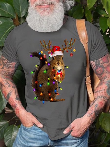 

Men's Christmas Squirrel Light Casual Crew Neck T-Shirt, Deep gray, T-shirts