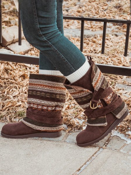 

Ethnic Stripe Pattern Patchwork Striped Snow Boots, Brown, Boots