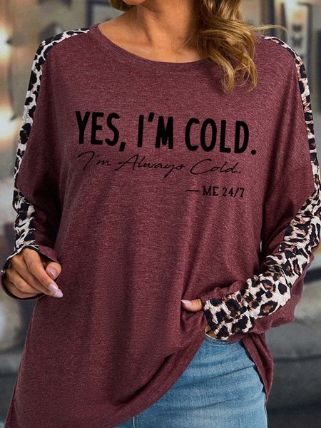 

Women I’m Cold Letters Cotton Top, Red, Long sleeves