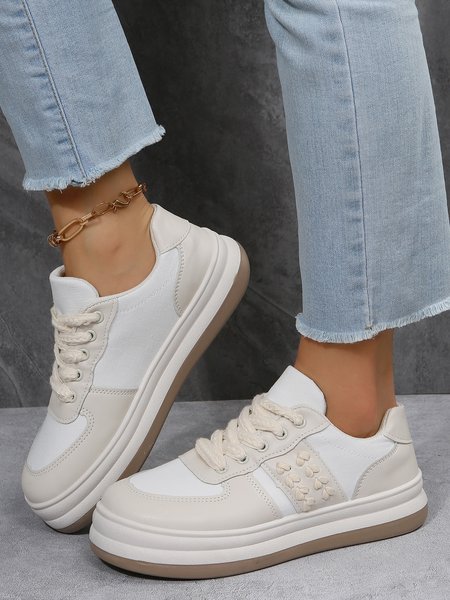 

Stylish Patchwork Casual Lightweight Lace-Up Sneakers, Beige, Sneakers