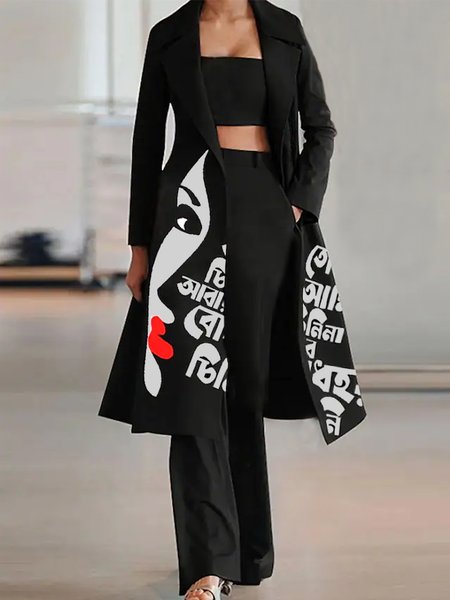 

Urban Abstract Long Sleeve Regular Fit Overcoat, Black, Coats