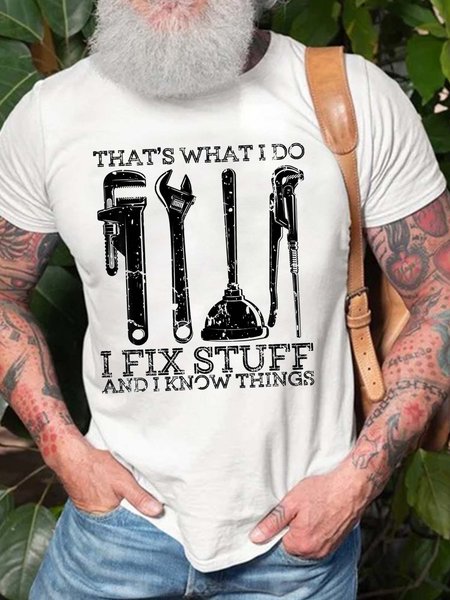 

Men I Fix Stuff I Know Things Tools Crew Neck Cotton T-Shirt, White, T-shirts