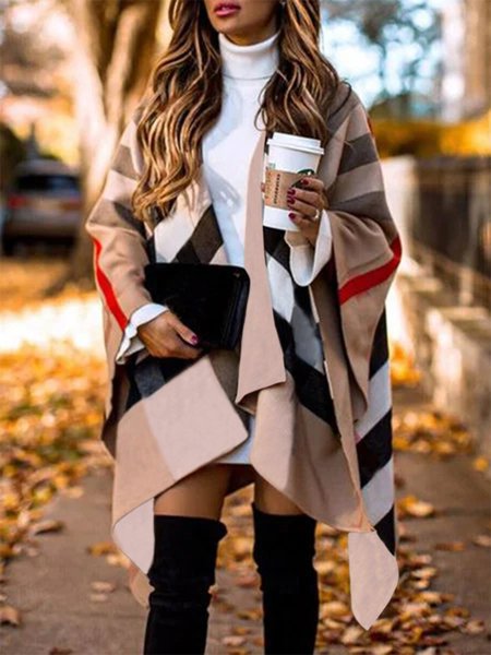 

Plaid Urban Loose Other Coat, Khaki, Others