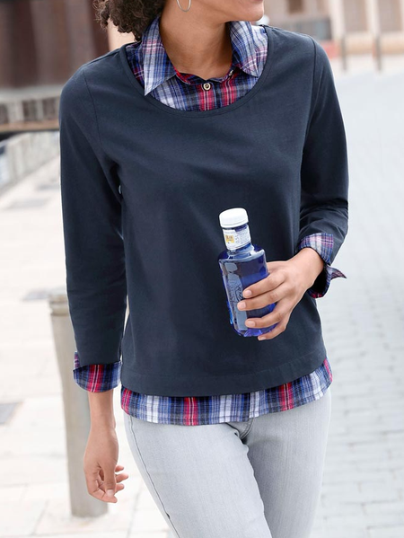 Casual Shawl Collar Tops, Purplish blue, Tops