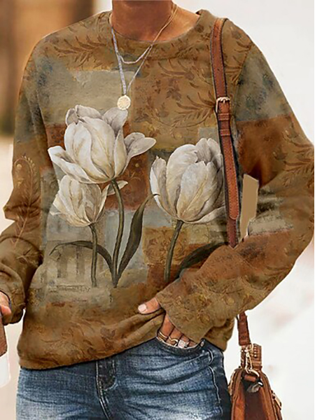 

Floral Crew Neck Casual Sweatshirts, Multicolor, Sweatshirts & Hoodies