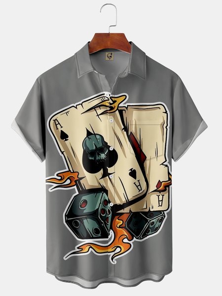 

Casino Poker Chest Pocket Short Sleeve Resort Shirt, Gray, Short Sleeve Shirts