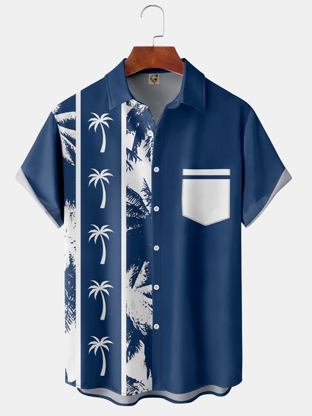 

Coconut Tree Chest Pocket Short Sleeve Hawaiian Shirt, Blue, Short Sleeve Shirts