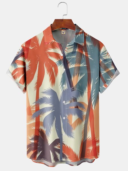 

Coconut Tree Chest Pocket Short Sleeve Hawaiian Shirt, Khaki, Short Sleeve Shirts