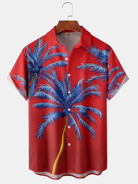 

Coconut Tree Chest Pocket Short Sleeve Hawaiian Shirt, Red, Short Sleeve Shirts