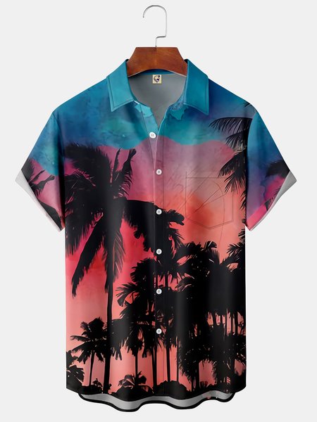 

Coconut Tree Chest Pocket Short Sleeve Hawaiian Shirt, Red, Short Sleeve Shirts