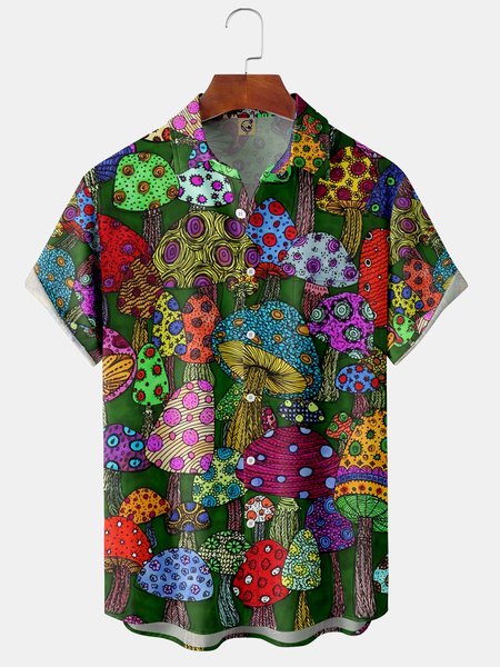 

Mushroom Chest Pocket Short Sleeve Shirt, Green, Short Sleeve Shirts