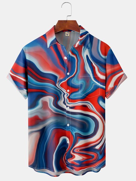 

Tie-dye Chest Pocket Short Sleeve Hawaiian Shirt, Blue, Short Sleeve Shirts