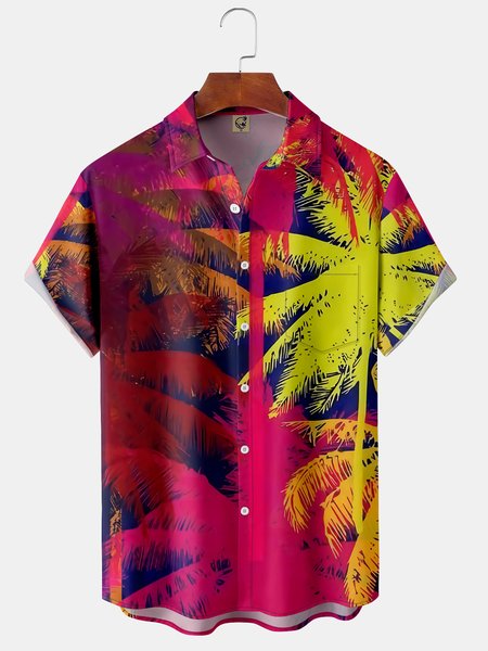

Coconut Tree Chest Pocket Short Sleeve Hawaiian Shirt, Pink, Short Sleeve Shirts