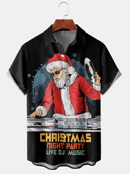 

DJ Santa Chest Pocket Short Sleeve Hawaiian Shirt, Black, Short Sleeve Shirts