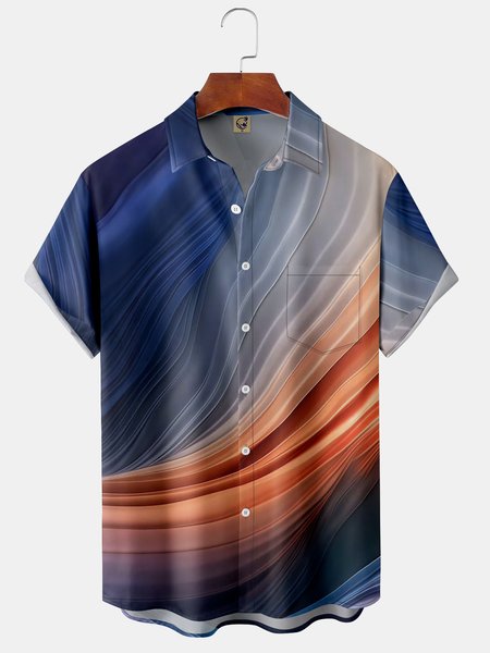 

Gradient Chest Pocket Short Sleeve Hawaiian Shirt, Blue, Short Sleeve Shirts