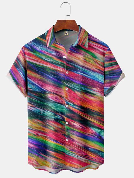 

Art Painting Chest Pocket Short Sleeve Hawaiian Shirt, Red, Short Sleeve Shirts