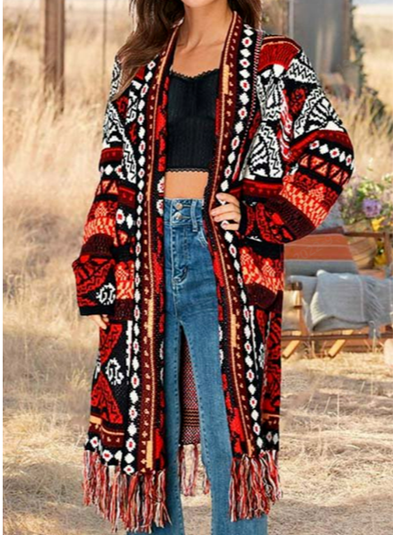

Ethnic Casual Knitting Sweater Coat, Multicolor, Cardigans