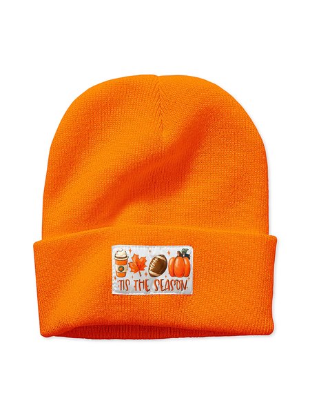 This The Season Pumpkin Halloween Graphic Beanie Hat, Orange, Hats