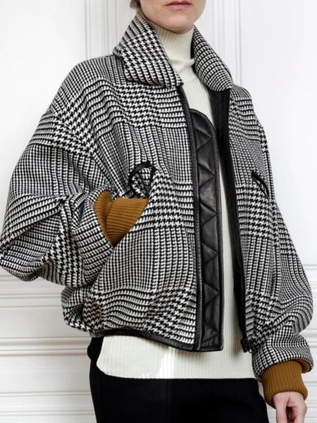 

Urban Houndstooth Shawl Collar Split Joint Jacket, Black, Jackets