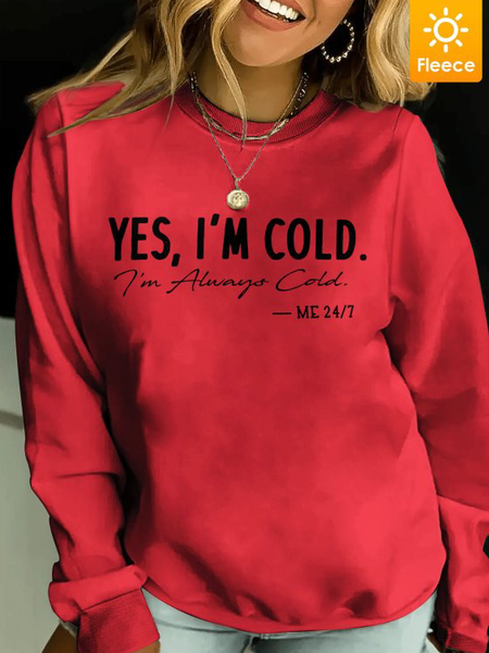 

Women I’m Cold Fleece Letters Casual Sweatshirt, Red, Hoodies&Sweatshirts