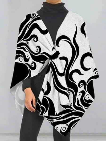 

Regular Size Cross Neck Loose Abstract Coat, Black-grey, Others