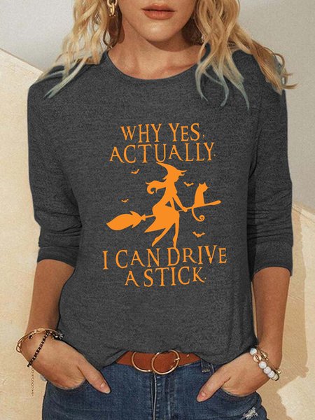 Women Funny Graphic Yes I Can Drive A Stick Regular Fit Simple Halloween Top