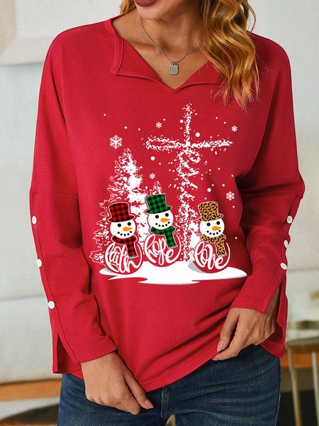 

Women's Snowman Christmas Print Simple V Neck Sweatshirt, Red, Hoodies&Sweatshirts