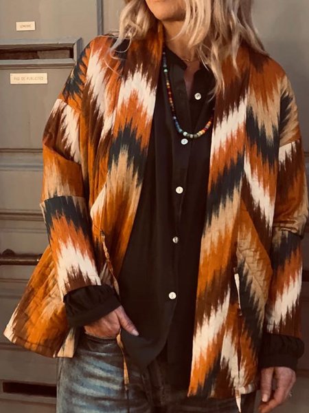 

Retro geometric stripe color block cardigan plus size, Multicolor, Cardigans