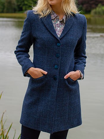 

Buttons Lapel Collar Casual Overcoat, Blue, Blazers