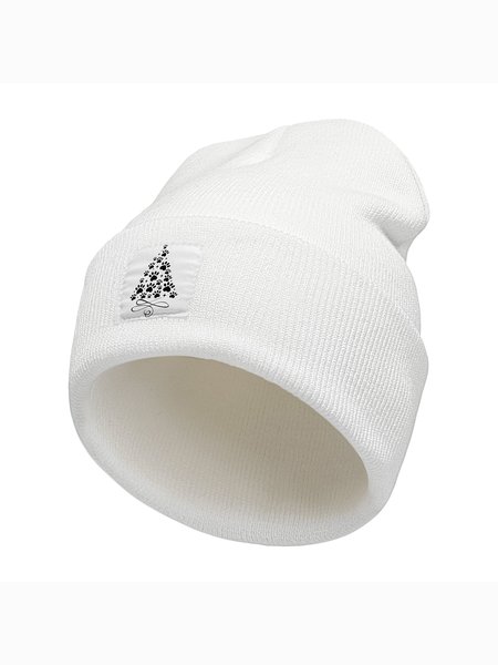 Dog Paw Christmas Tree Animal Christmas Graphic Beanie Hat, White, Hats