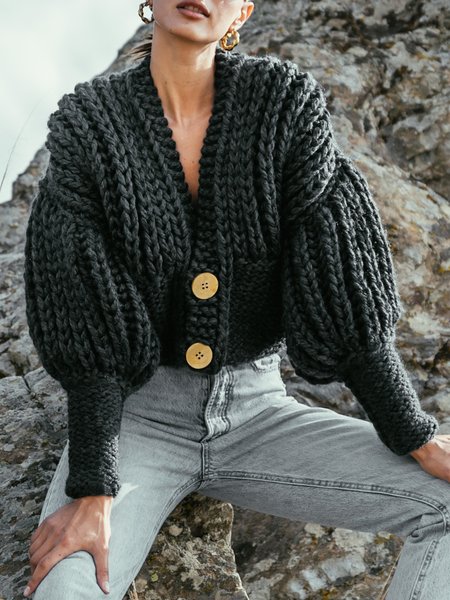 

Buttoned Urban Loose Sweater Cardigan, Deep gray, Cardigans