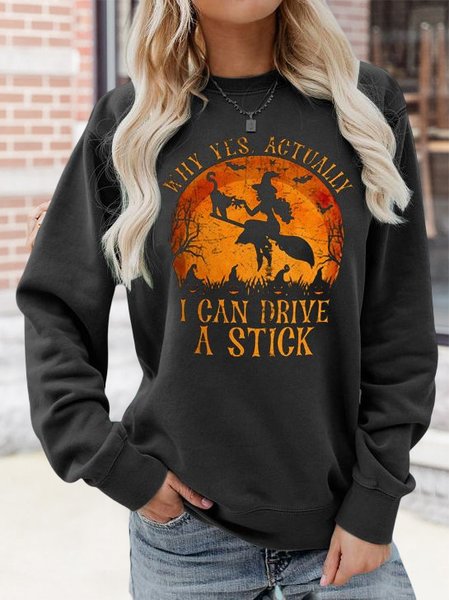 

Halloween Witch Design Loose Crew Neck Sweatshirt, Black, Hoodies & Sweatshirts