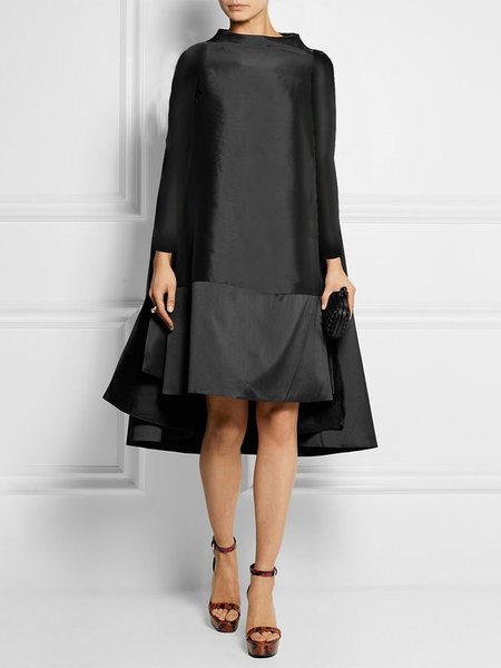 

Long sleeve Boat Neck Plain Loose Midi Dress, Black, Midi Dresses