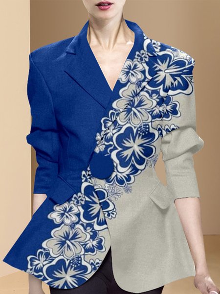 

Urban Floral Lapel Collar Regular Fit Blazer, Blue, Blazers