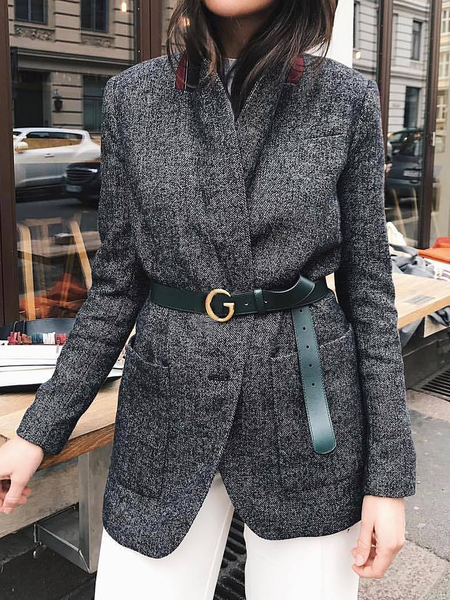 

Loose Lapel Collar Long sleeve H-Line Blazer, Gray, Blazers