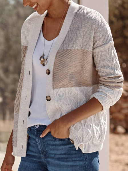 

Color Block Buttoned Casual Sweater Coat, Multicolor, Cardigans