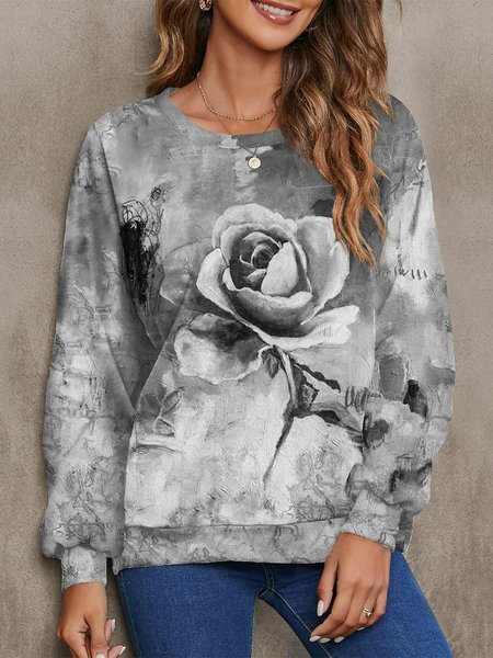 

Women's Sweatshirt Pullover Floral Print Daily Sports Active Streetwear, Gray, Sweatshirts & Hoodies