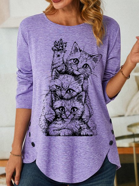 

Lilicloth X Nasir Three Cat Women's Long Sleeve T-Shirt, Purple, Long sleeves