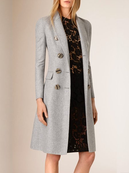 

Urban Plain Lapel Collar Double Breasted Overcoat, Gray, Coats
