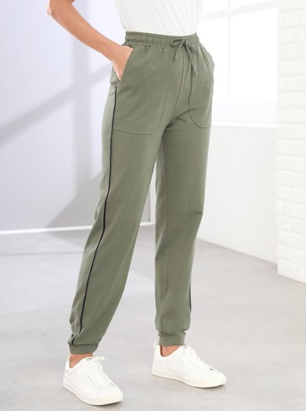 

Casual Sports Plain Elastic Drawstring Waist Harem Pants, Army green, Pants